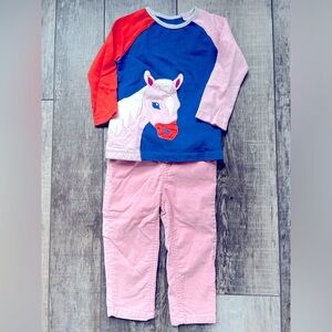 2-pc girls size 18-mos multicolored long-sleeve  horse top & pink corduroy pants